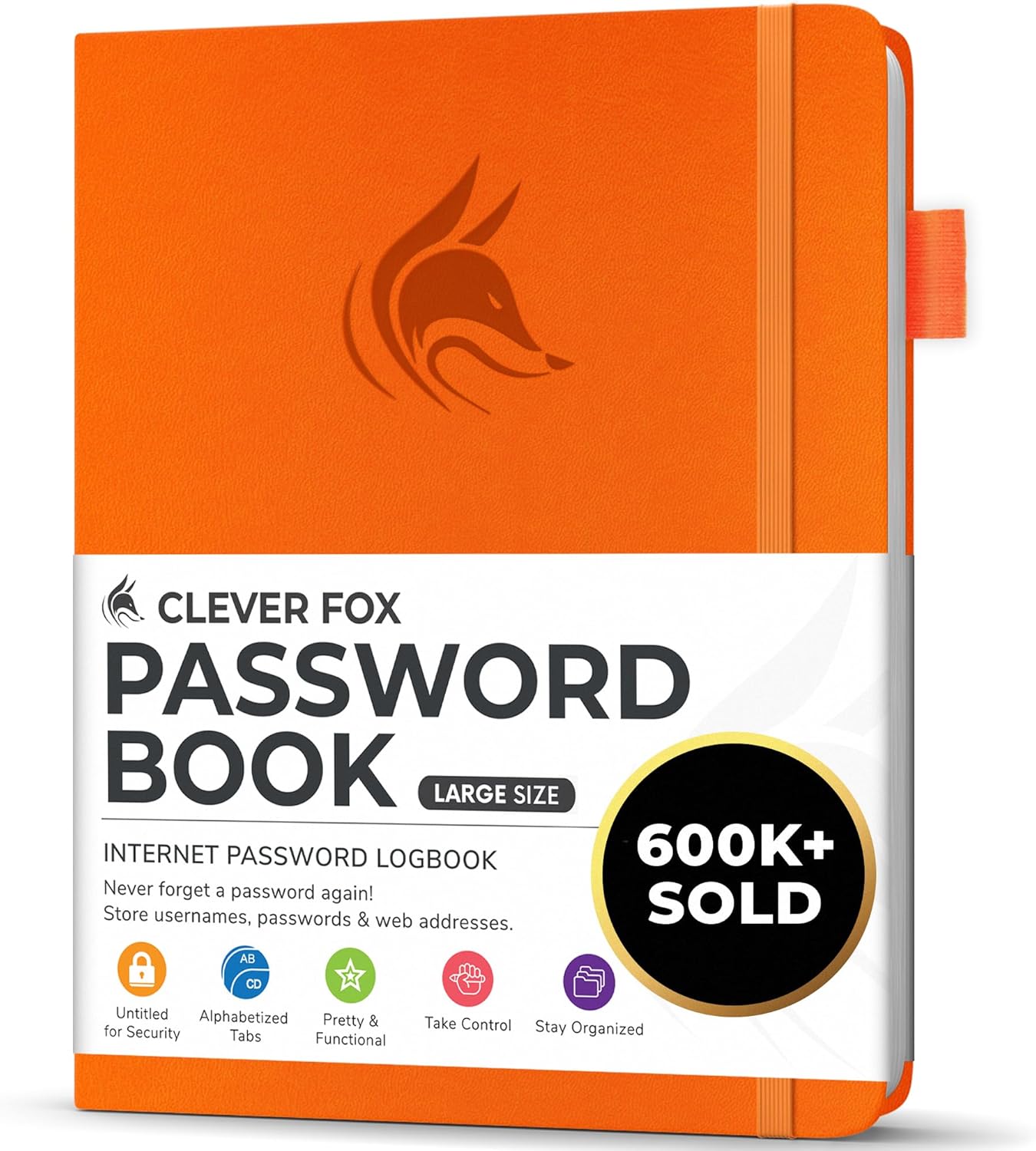 Clever Fox Password Book with alphabetical tabs. Internet Address Organizer Logbook. Small Pocket Password Keeper for Website Logins (Orange)
