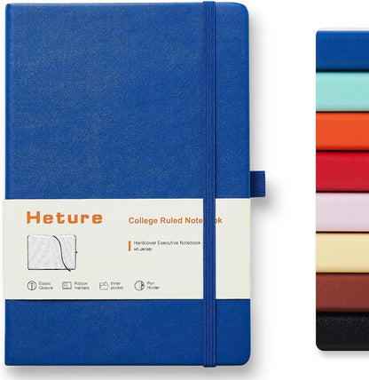 Heture 8 Pack Lined Journal Notebooks,A5 Hardcover Notebooks, 5.5 x 8.3 inch, 100GSM, 160 Pages, Classic College Ruled Notebooks for Writing/Work/Travel/College (Black)