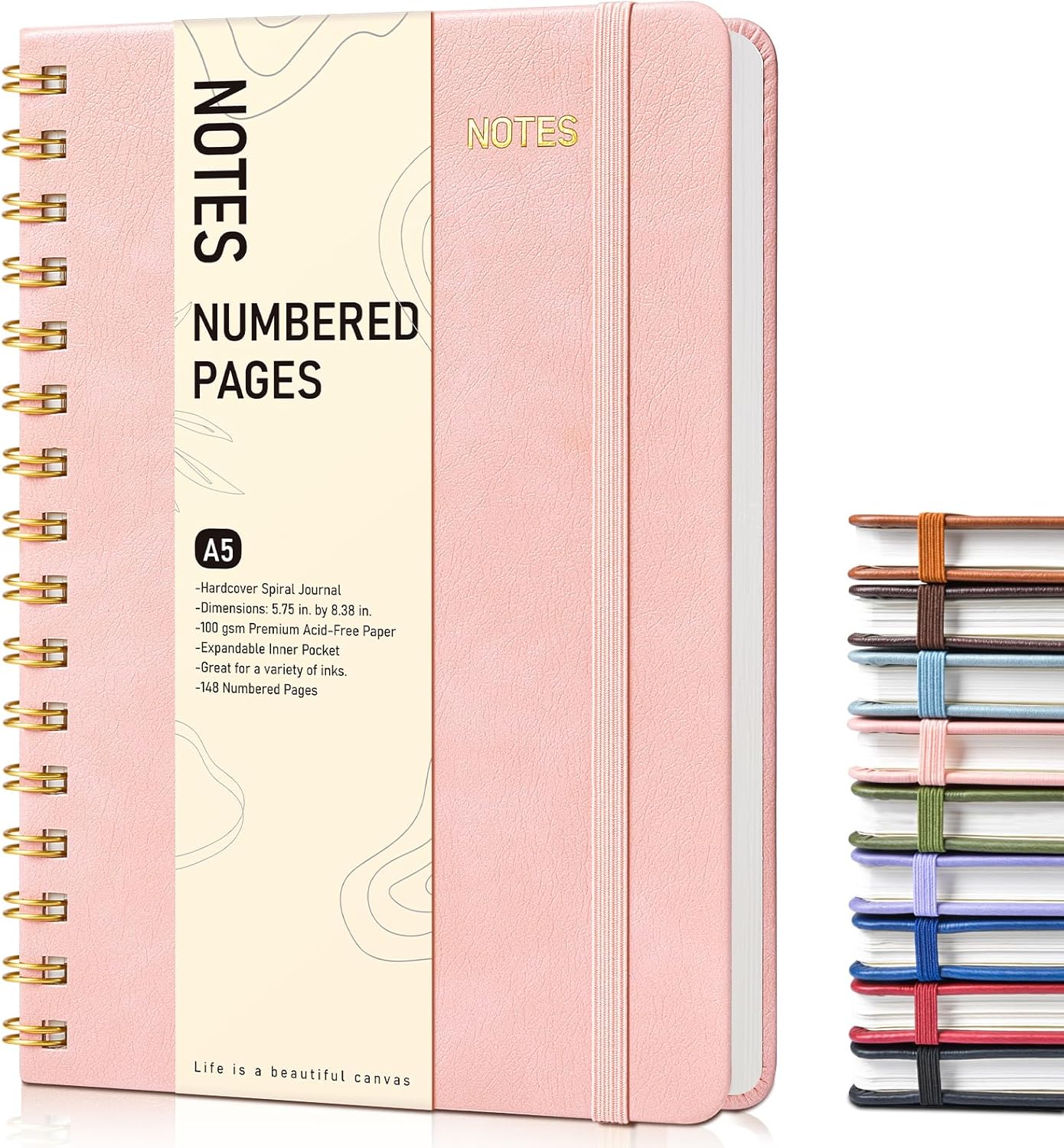 Lined Spiral Journal Notebook, A5 Hardcover Spiral Journals for Women Men, 150 Numbered Pages Spiral Bound Notebook, 100 GSM College Ruled Notebooks for Work, Note Taking 5.75" x 8.38", Olive Green