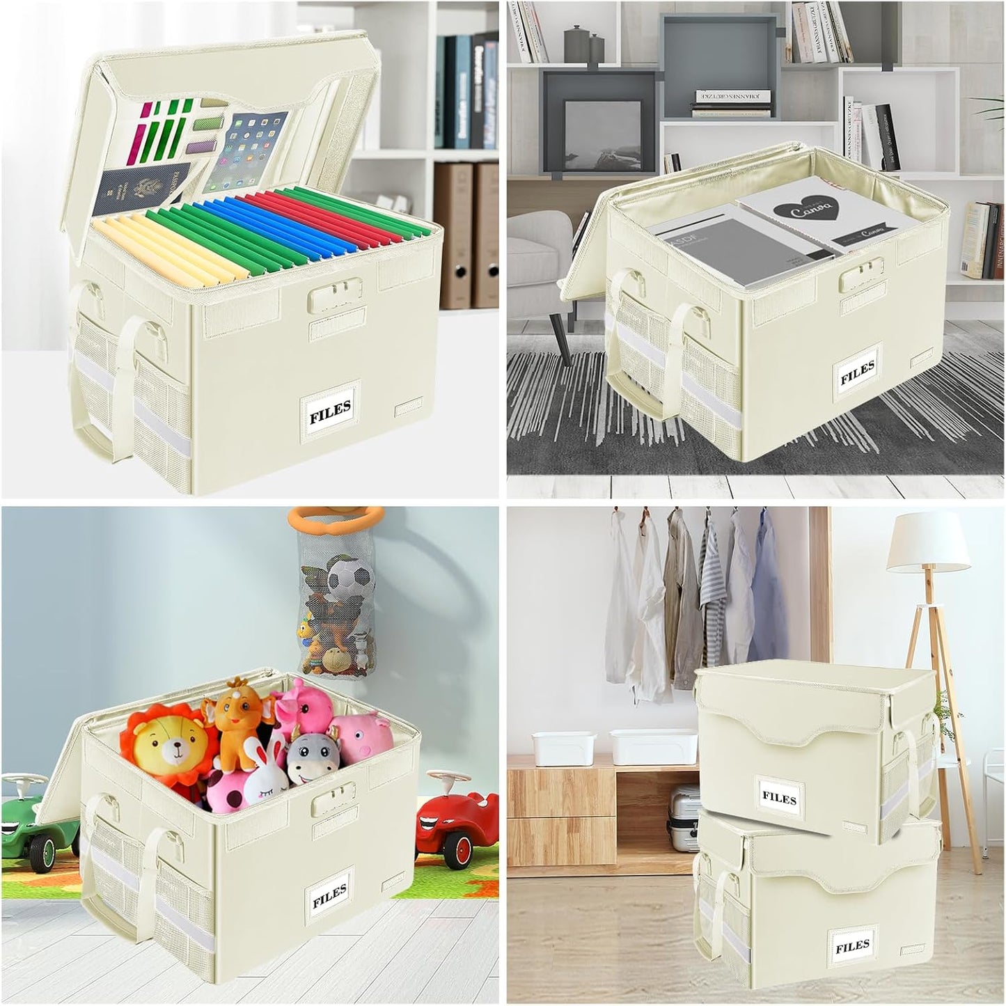 DocSafe Fireproof Document Box with Lock, File Storage Organizer with Mesh Pockets, Collapsible Portable File Box Home Office Safe Filing Cabinet with Handle for Hanging Letter/Legal Folder, Black