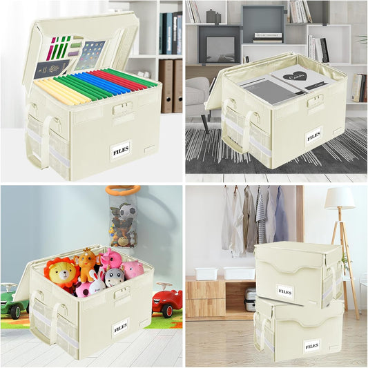 DocSafe Fireproof Document Box with Lock, File Storage Organizer with Mesh Pockets, Collapsible Portable File Box Home Office Safe Filing Cabinet with Handle for Hanging Letter/Legal Folder, Black
