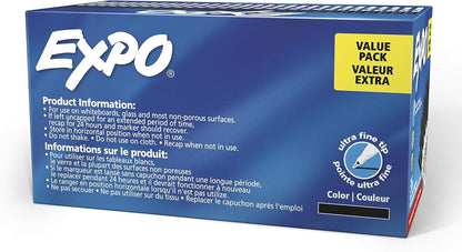 EXPO Dry Erase Markers, Low Odor Ink, Black, Ultra Fine Tip, 4 Count