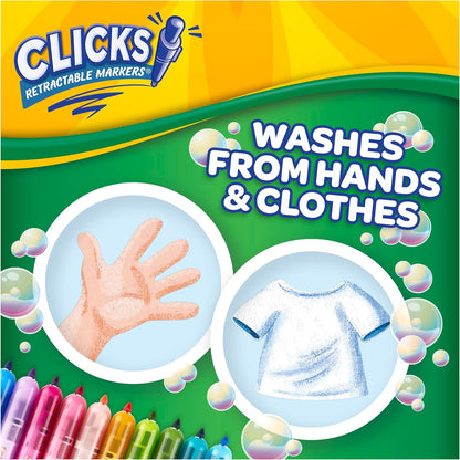 Crayola Clicks Retractable Markers Bold (10ct), Teacher Classroom School Supplies, Spring Crafts, No Dry Washable Markers for Kids