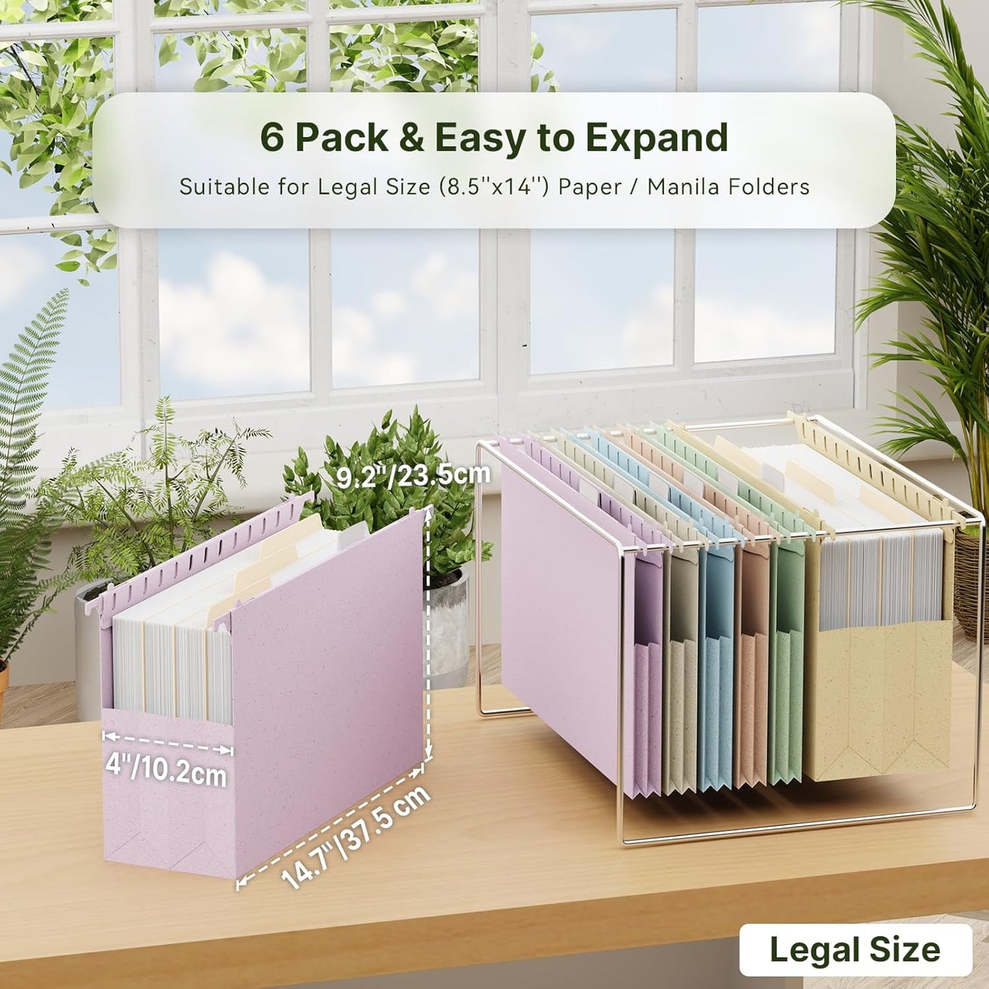 XINGIA Wheat Straw Reinforced Hanging File Folders Legal Size,4 Inch Expansion File Organizer,6 Pack Extra Capacity File Cabinet Folders for Bulky Files,Medical Charts,Filing Folders Hanging with Tabs
