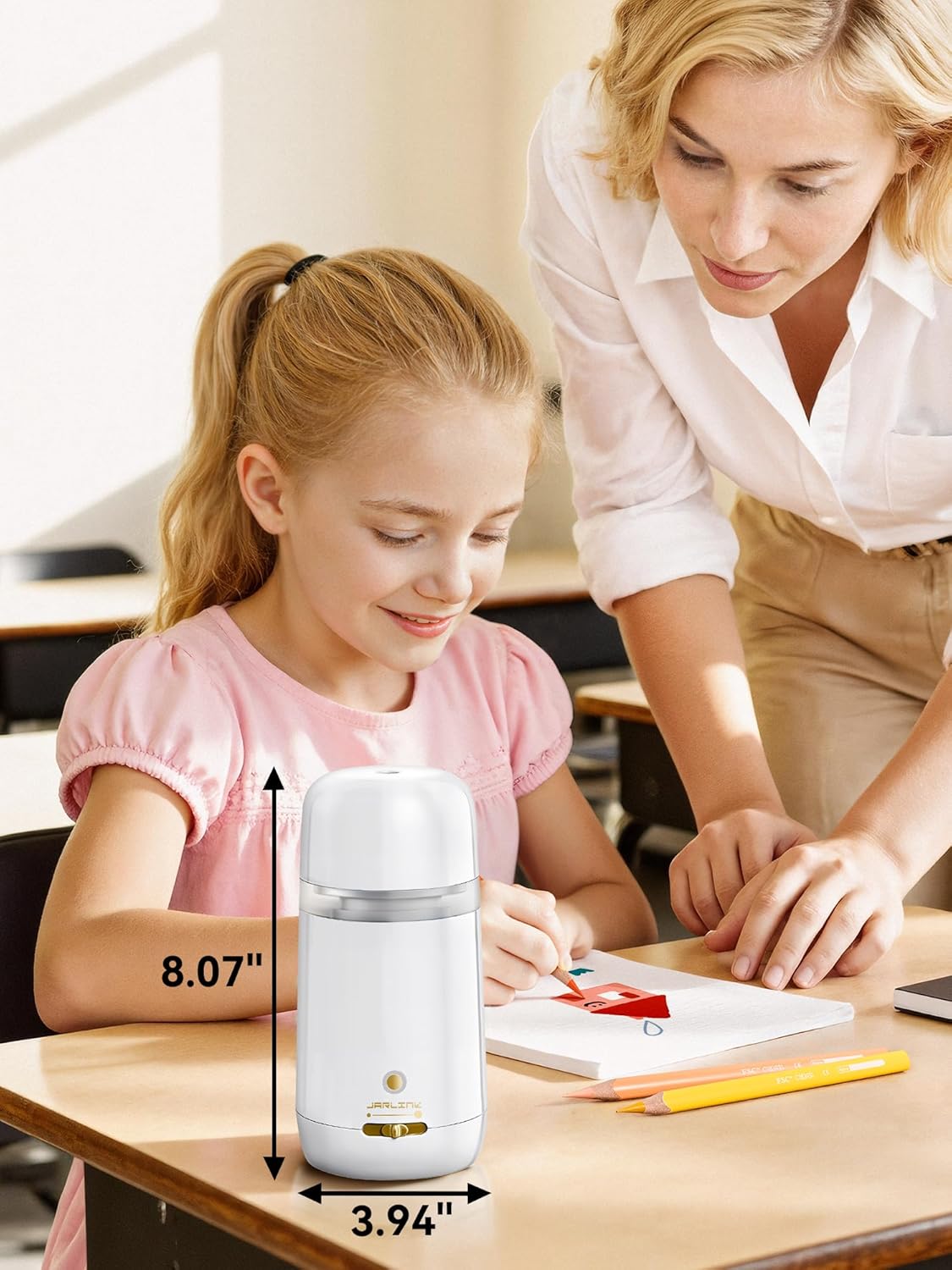 JARLINK Automatic Electric Pencil Sharpener - Hands-Free Operation, 3 Sharpness Modes, 3-Second Sharpening, Rechargeable & Portable for 7-12mm Pencils, Ideal for Classroom and Home Use (Black)