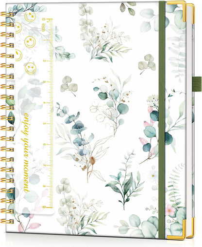Hardcover Spiral Notebook Journal 8.5” x 11”, A4 Large Leather Notebooks for Women Men, Lined College Ruled Notebook, 50 Sheets/100 Pages, Spiral Bound Journals for Work School Note Taking, Green
