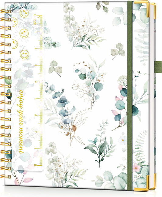 Hardcover Spiral Notebook Journal 8.5” x 11”, A4 Large Leather Notebooks for Women Men, Lined College Ruled Notebook, 50 Sheets/100 Pages, Spiral Bound Journals for Work School Note Taking, Green