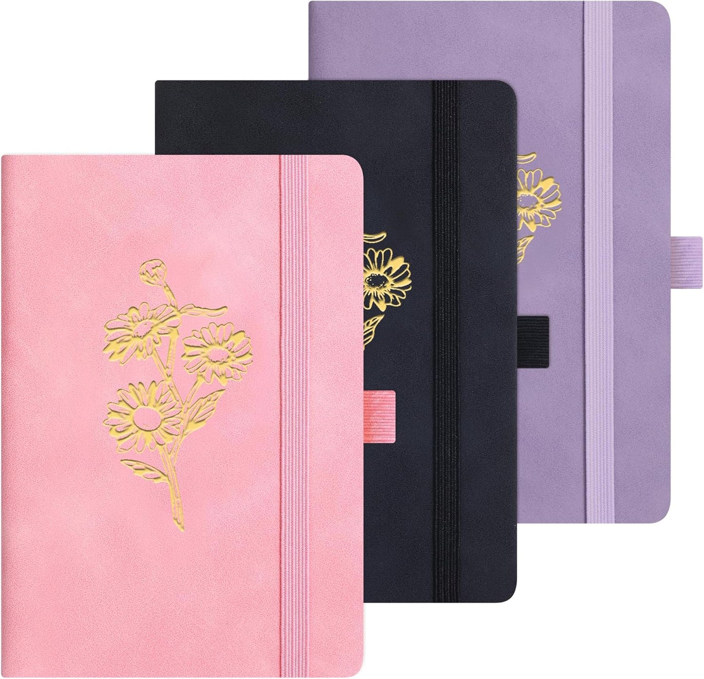 BOBO RABBIT 3 Pack Pocket Notebook Journals Mini A6 Sunflower Floral Notepads Total 600 Pages Aesthetic Hardcover College Ruled Lined Notebooks for Note Taking Travel Office School Supplies, 3.7"x 5.7"