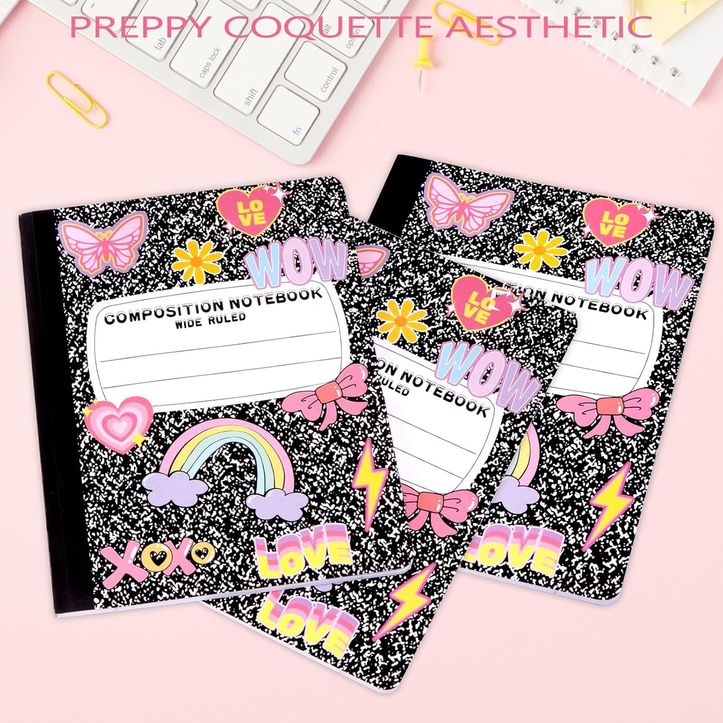 6 Pack Marble Composition Notebook Wide Ruled Preppy Composition Notebooks,Back to School Coquette Aesthetic Notebooks Perfect-bound 80 Pages (40 Sheets) 9.75x7.5 Inches