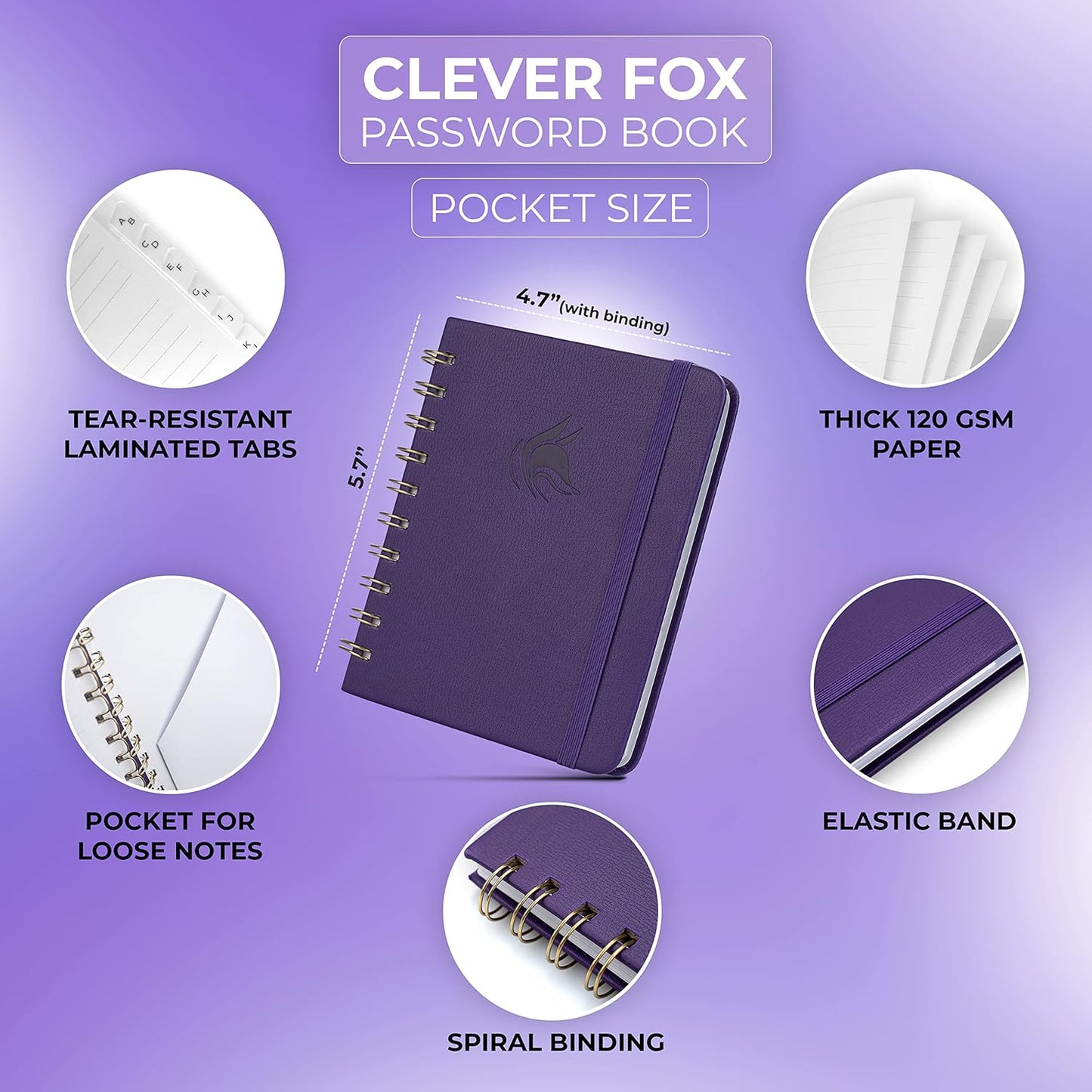 Clever Fox Password Book Spiral – Internet Address & Password Organizer with Laminated Alphabetical Tabs – Password Keeper Journal – Hardcover, Medium Size, 6.1x7.7” (Mystic Blue)