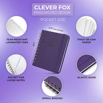 Clever Fox Password Book Spiral – Internet Address & Password Organizer with Laminated Alphabetical Tabs – Password Keeper Journal – Hardcover, Medium Size, 6.1x7.7” (Mystic Blue)