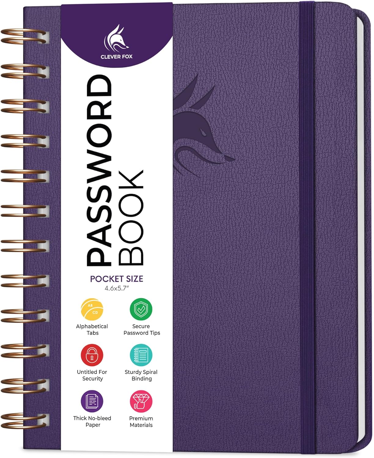 Clever Fox Password Book Spiral – Internet Address & Password Organizer with Laminated Alphabetical Tabs – Password Keeper Journal – Hardcover, Medium Size, 6.1x7.7” (Mystic Blue)