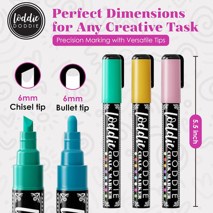 Loddie Doddie Liquid Chalk Markers - 8-Pack, 6mm Dual Tips - Chalk Markers for Blackboard & Chalkboard Paint - Washable Window Pens for Glass - Erasable Pens