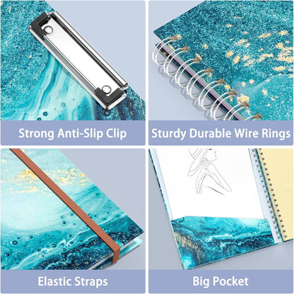 Rimilak Spiral Clipboards Folio with Refillable Lined Notepad, 14.5 x 9.8 In, Hardcover Cover with 5 Interior Pockets, Elastic Band and Pen Loop Series. Cute Stylish Clipfolio, Daisy Flower