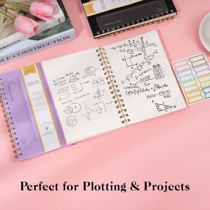 Yoment Graph Paper Spiral Notebook A5 Graphing Notebook 160 Pages Graph Paper Notebook Spiral Bound Waterproof Plastic Hardcover Spiral Journal 5x7 Grid Notebooks for Note Taking,Black