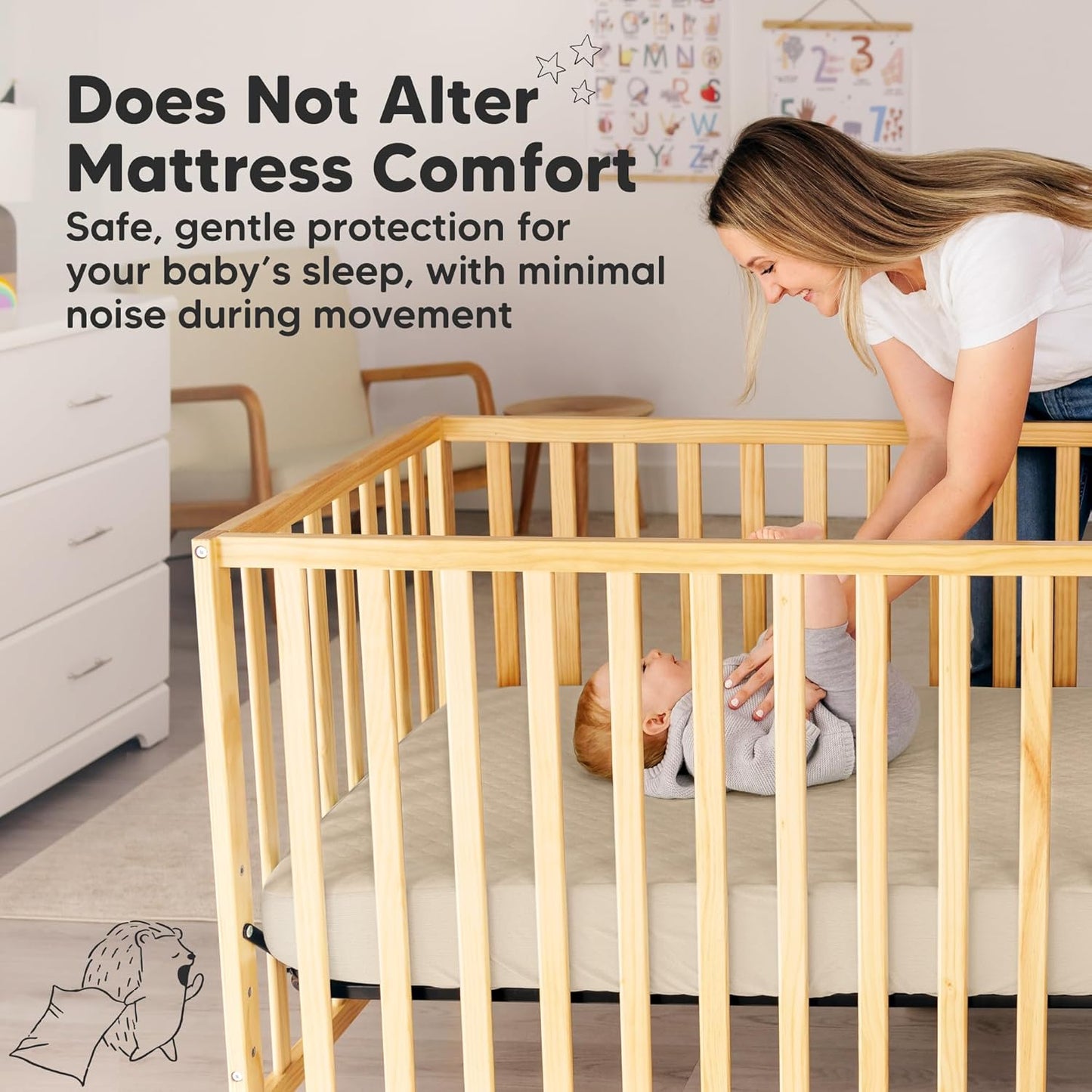 2-Pack Waterproof Crib Mattress Protector Cover Fitted - Quiet Baby Crib Mattress Pad Sheets, 52" x 28" Soft Quilted Cotton Baby Sheet, Machine Washable, Easy Fit, Durable (Soft White/Mavy)