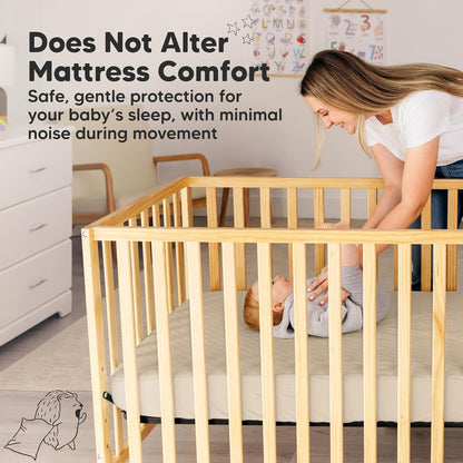 2-Pack Waterproof Crib Mattress Protector Cover Fitted - Quiet Baby Crib Mattress Pad Sheets, 52" x 28" Soft Quilted Cotton Baby Sheet, Machine Washable, Easy Fit, Durable (Soft White/Mavy)