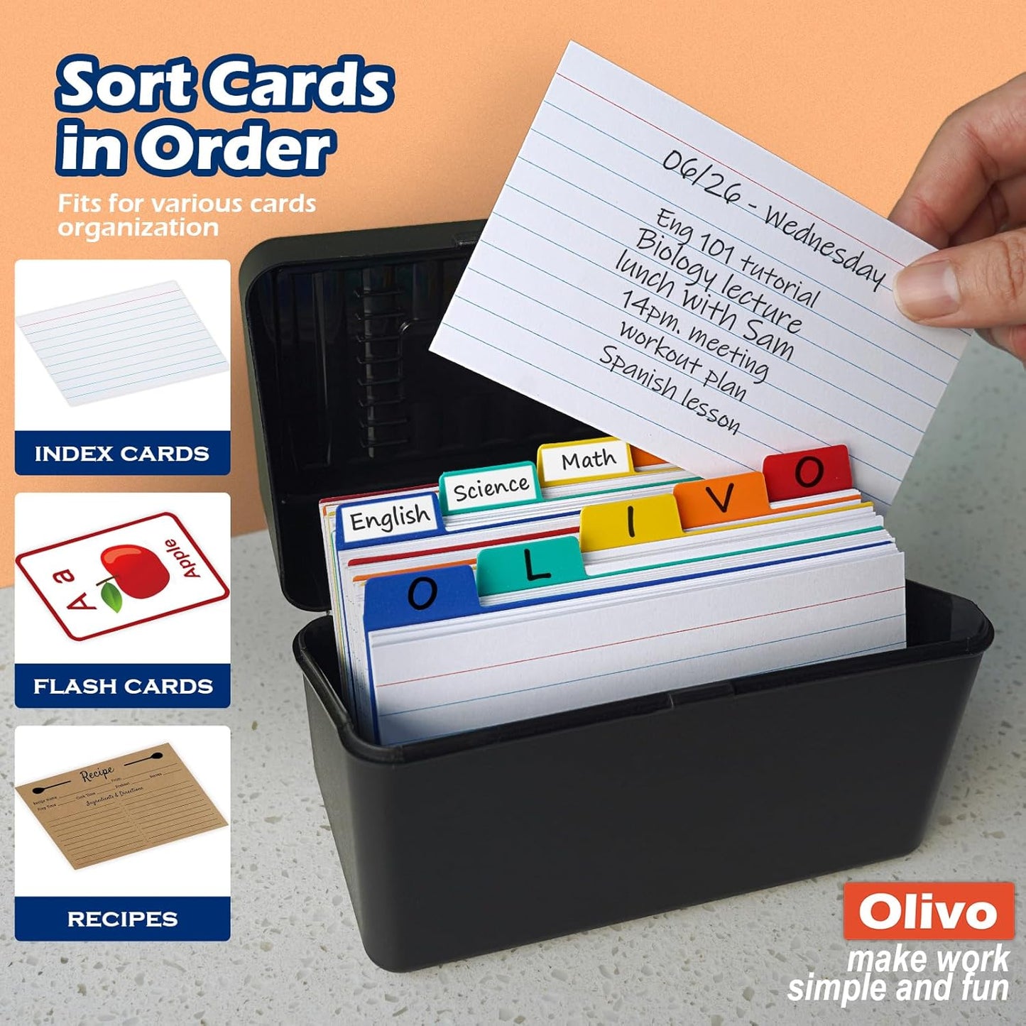 Olivo Index Card Dividers Tabs 3x5 Poly Plastic Card File Guides 3" x 5", Colored, 30 Pack