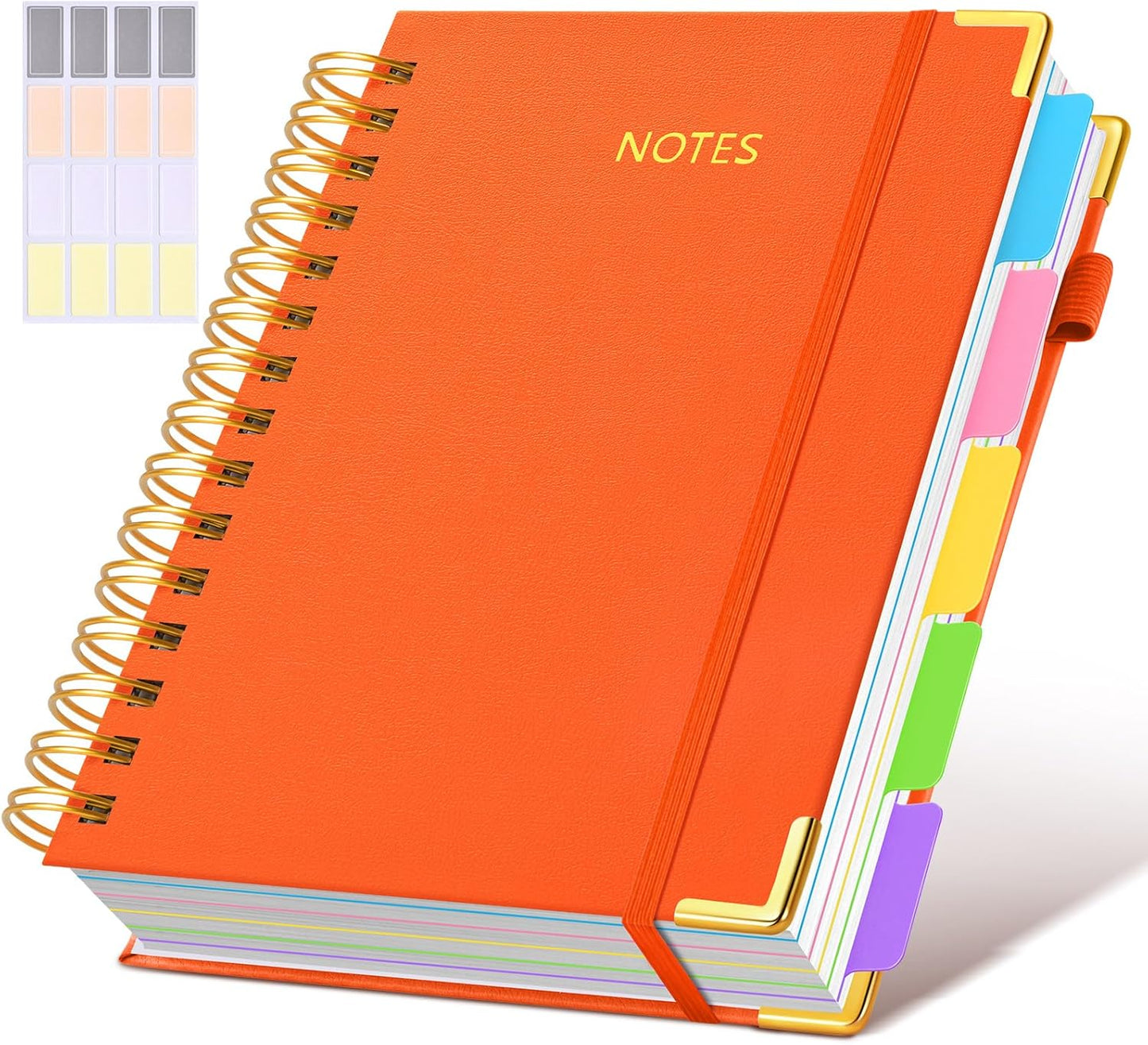 Hardcover Spiral Notebook Journal with Removable Dividers Tabs, 300 Pages Leather 5 Subject Notebook College Ruled, 8"x10" Large B5 Notebooks for Work School Note taking, Lined Journal for Women, Pink