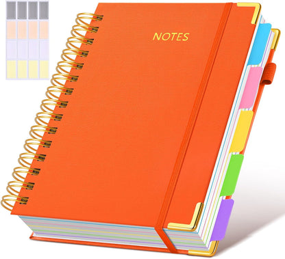 Hardcover Spiral Notebook Journal with Removable Dividers Tabs, 300 Pages Leather 5 Subject Notebook College Ruled, 8"x10" Large B5 Notebooks for Work School Note taking, Lined Journal for Women, Pink