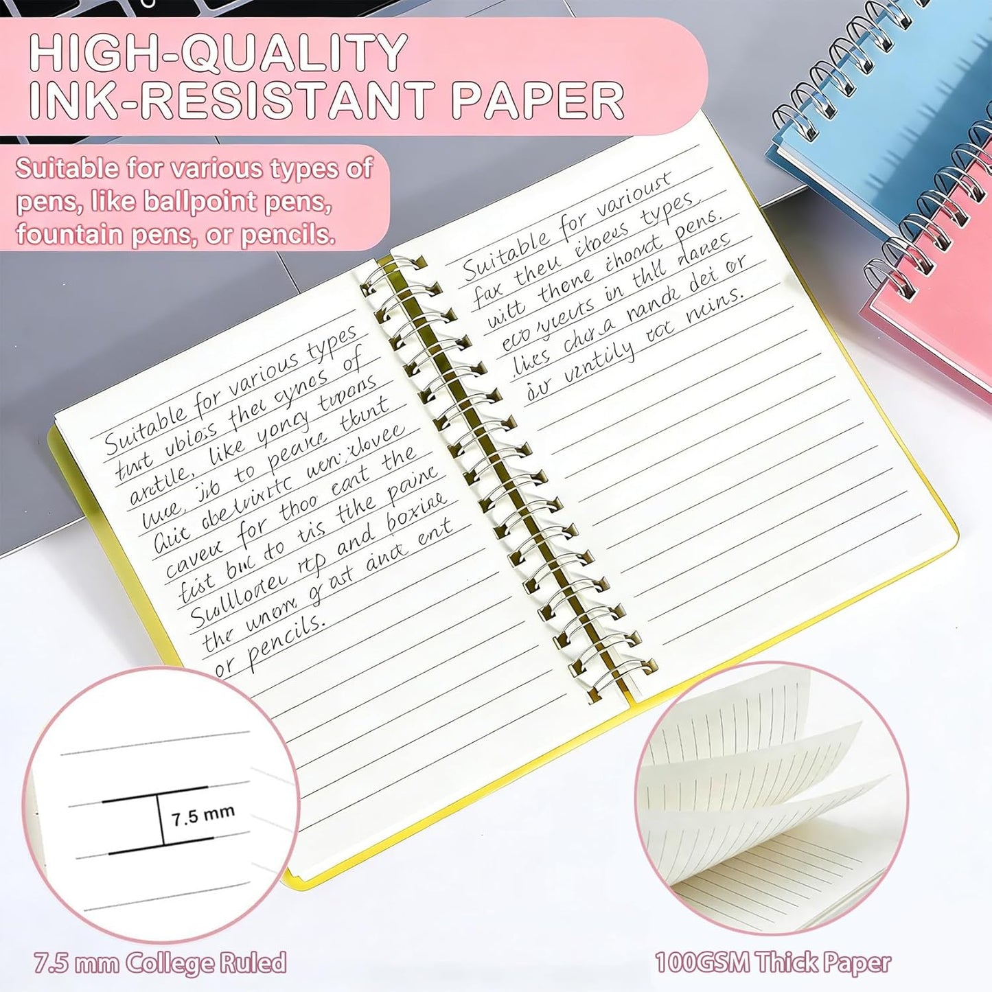 4 Pack Small Spiral Notebooks 3.5 x 5.5 in College Ruled, Mini Spiral Notebook, Waterproof 80 Sheets/160 Pages, Pocket Notebook with 120 Pcs Sticky Index Tabs for Home Office College School