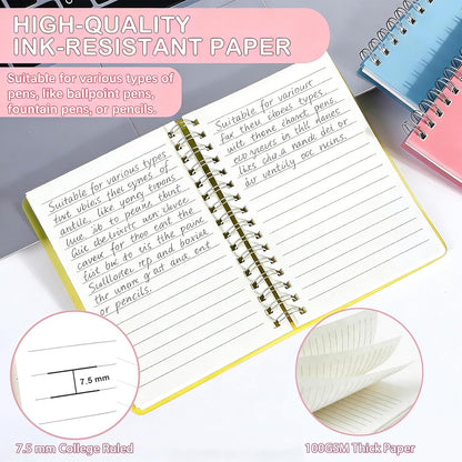 4 Pack Small Spiral Notebooks 3.5 x 5.5 in College Ruled, Mini Spiral Notebook, Waterproof 80 Sheets/160 Pages, Pocket Notebook with 120 Pcs Sticky Index Tabs for Home Office College School