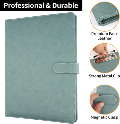 Professional Padfolio with Clipboard, Faux Leather Portfolio Folder Binder, Legal Pad Holder for A4 Letter Size Notepad, Resume, Writing Pad, Ideal Organizer for Business Office Conference, Black