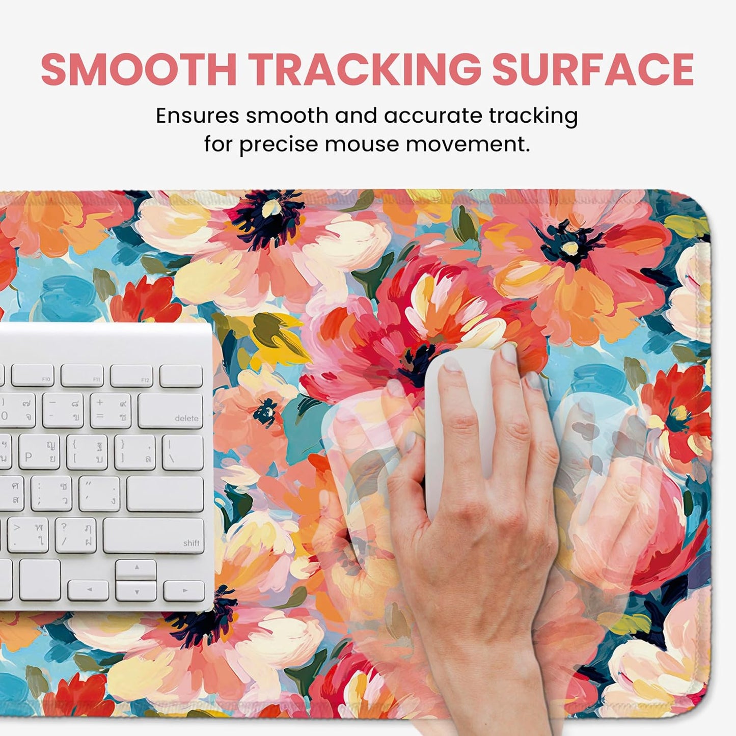 Large Mouse Pad for Desktop, Cute Desk Mat Pad Protector for Work & Gaming, Aesthetic Pretty Anti-Slip Laptop Blotter Cover for Office School Home Supplies, Wildflowers, 31.5" x 11.8"