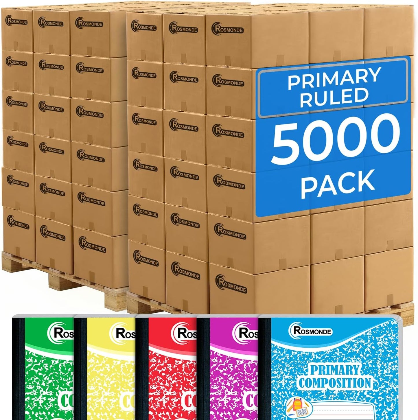 Rosmonde 12 Pack Primary Composition Notebooks, 200 Pages (100 Sheets), Primary Ruled Composition Notebook, 9-3/4" x 7-1/2", Grades K-2, Writing Dotted Lined, Assorted, Colors May Repeat
