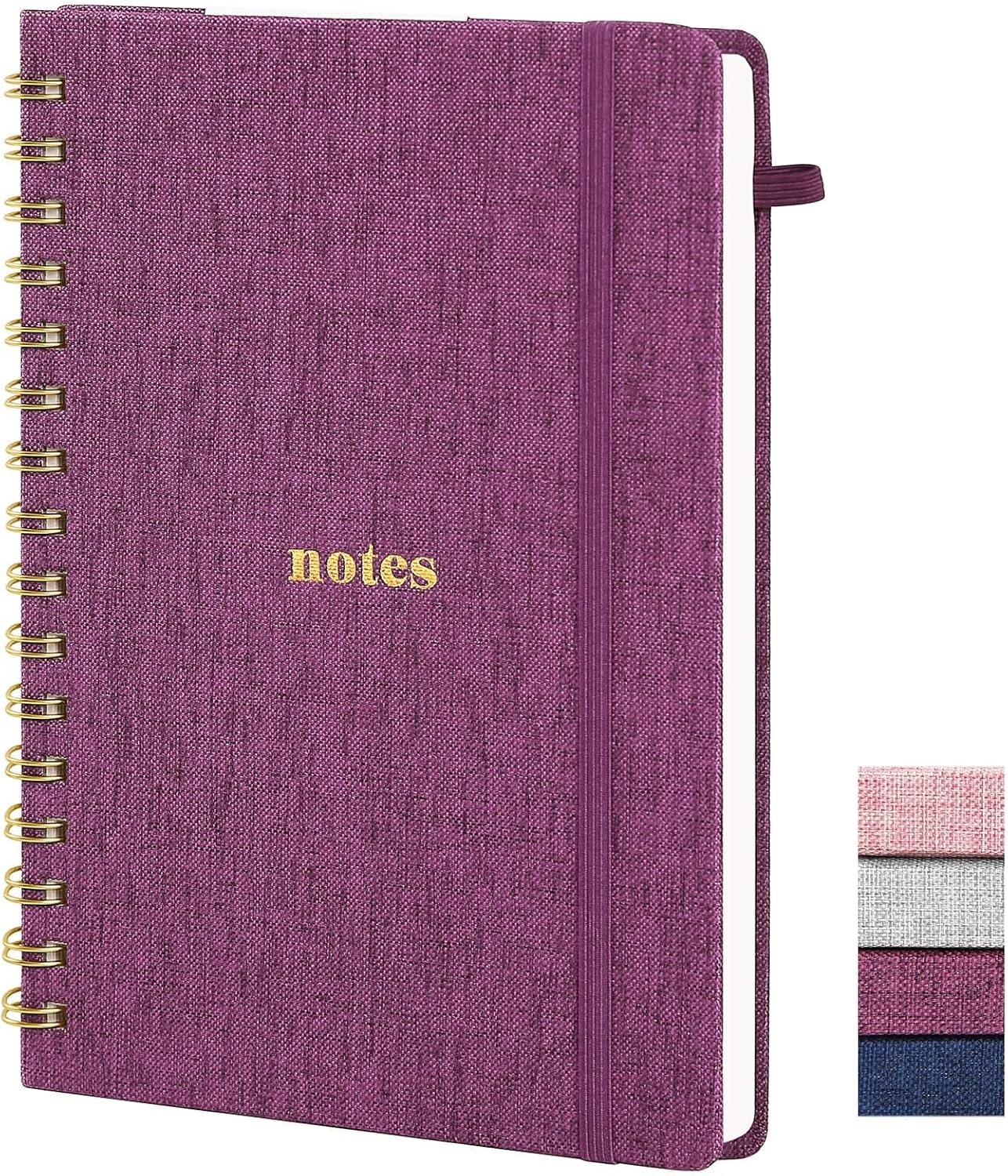 A5 Top Spiral Notebook – Hardcover Journal 160 Pages 100 GSM Thick Paper With Elastic Band & Pen Holder Steno Pads College Ruled Writing Notebooks for Work School Travel Pink