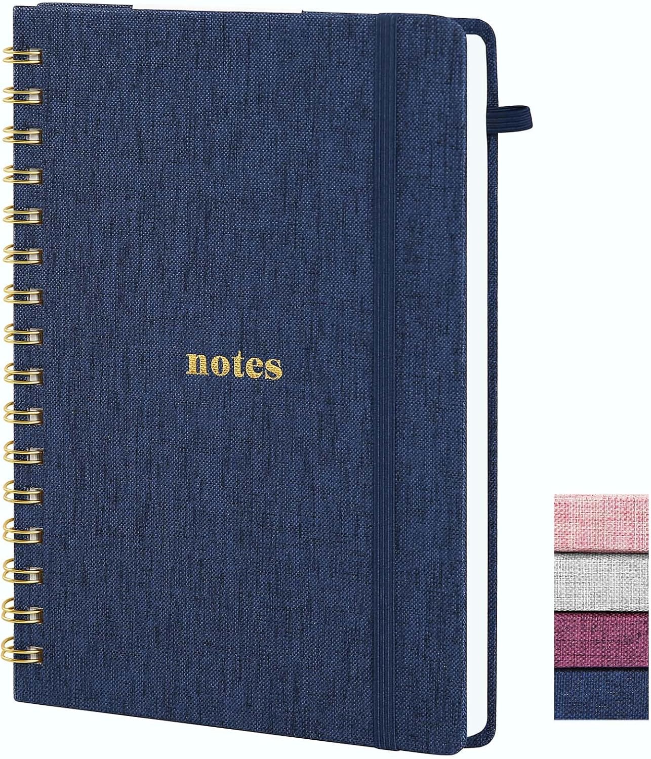 A5 Top Spiral Notebook – Hardcover Journal 160 Pages 100 GSM Thick Paper With Elastic Band & Pen Holder Steno Pads College Ruled Writing Notebooks for Work School Travel Pink