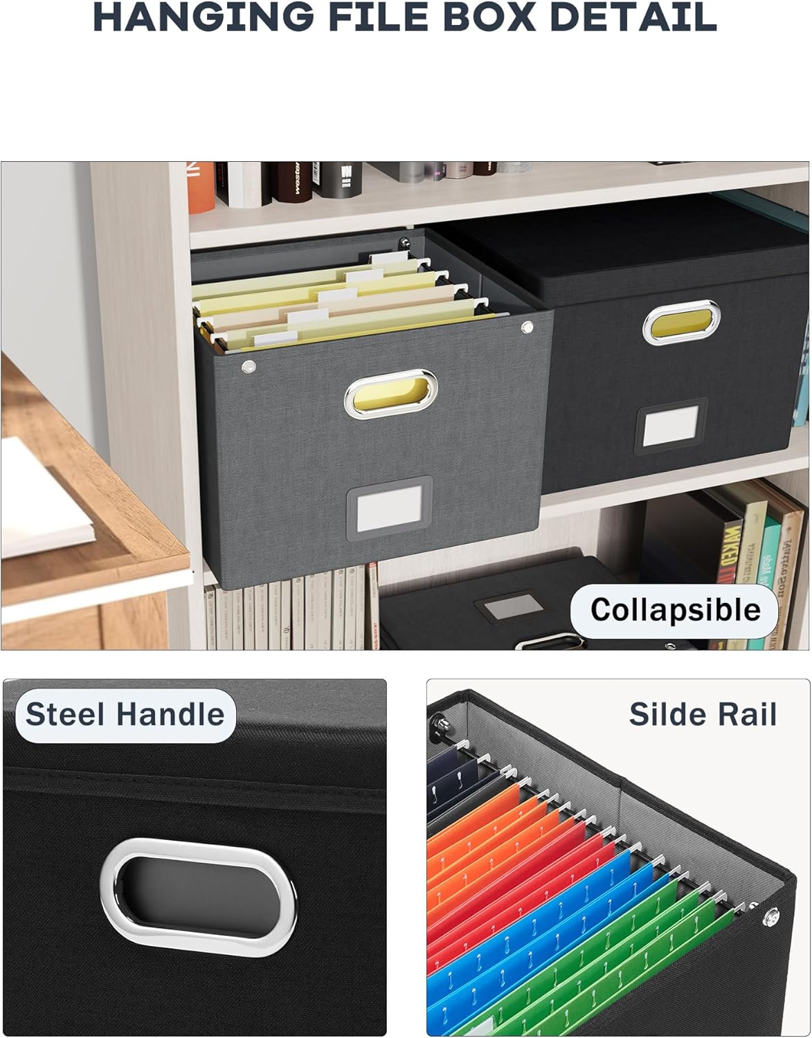 Oterri File Organizer Box with Lid, Hanging Filing File Box with Mesh Pocket, Document Organizer Box for Letter Files, Portable Storage Box with Smooth Sliding Rail for Office&Home (1 PCS, Beige)