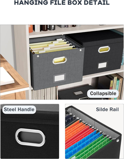 Oterri File Organizer Box with Lid, Hanging Filing File Box with Mesh Pocket, Document Organizer Box for Letter Files, Portable Storage Box with Smooth Sliding Rail for Office&Home (1 PCS, Beige)