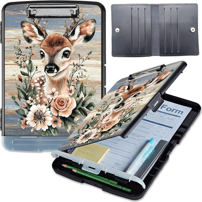 Clipboard with Storage, Heavy-Duty Side-Opening Folder with Pen Holder, Durable Plastic Nursing Clipboard for Nurses, Teachers, and Sales, Cow Prints 02