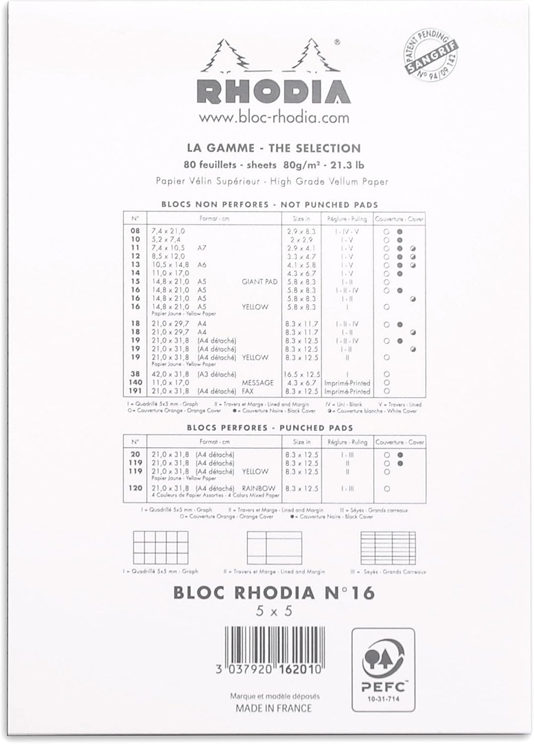 Rhodia Head Stapled Pad, No16 A5, Dot - Black