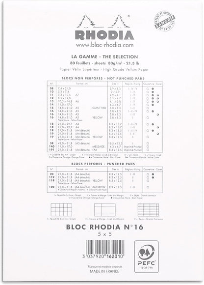 Rhodia Head Stapled Pad, No16 A5, Dot - Black