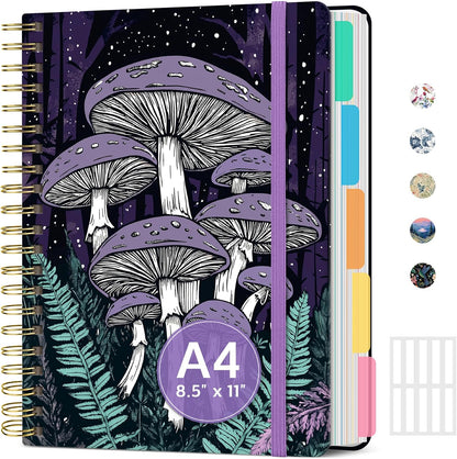 Large Lined Spiral Journal for Women Cute Hardcover 5 Subject Notebook for Work 8.5" x 11" with Removable Dividers & Tabs, College Ruled, 280 Pages Aesthetic Journal for Work, School & Note Taking, Garden of Whimsy