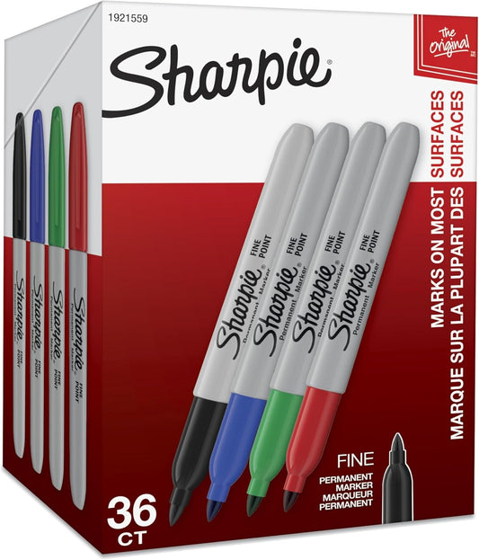 Sharpie Permanent Markers, Blue, Fine Tip, Bulk Set, 36 Count - For Plastic, Metal, Wood, And More