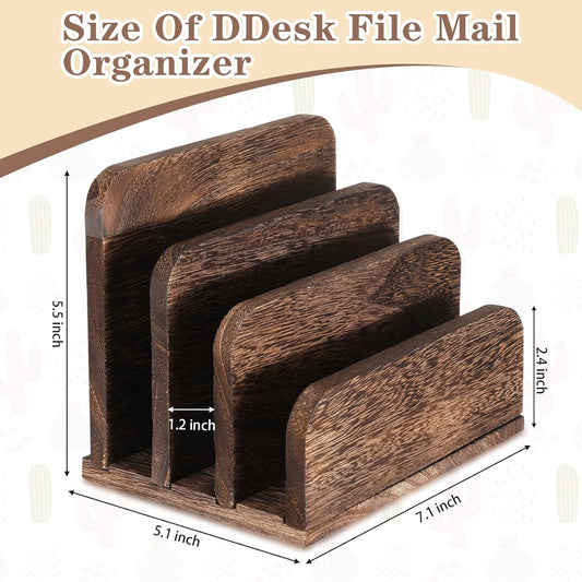 Briwooody Wooden Mail Organizer 3 Slots Mail Holder for Desk Wood File Paper Letter Holder for Letter Envelope Filing Cell Phone Document Storage, Organizer Tray for Office and Home(White)