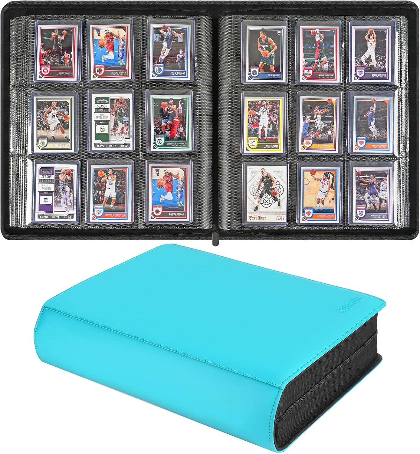 9 Pocket TopLoader Binder, Holds 360 3”x4” Toploader Hard Cases, Sleeves Card Collection Binder, 20 Double Sided Pages, Compatible with Trading & Sports Holder - Black