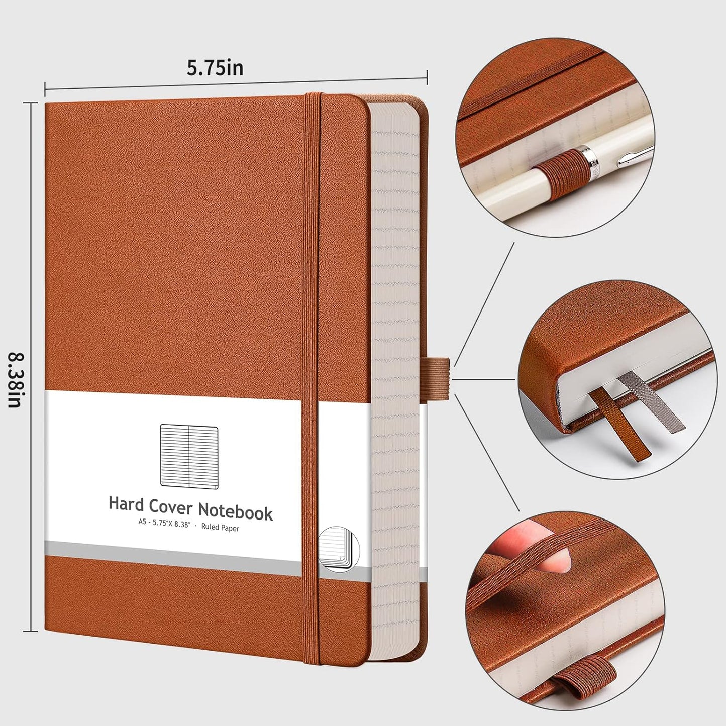 AHGXG 8.5''×11'' Notebook College Ruled - Large A4 Notebook Lined Journal - 320 Pages Thick Journal for Writing, 100gsm Thick Paper, Leather Softcover, for Work School - Black