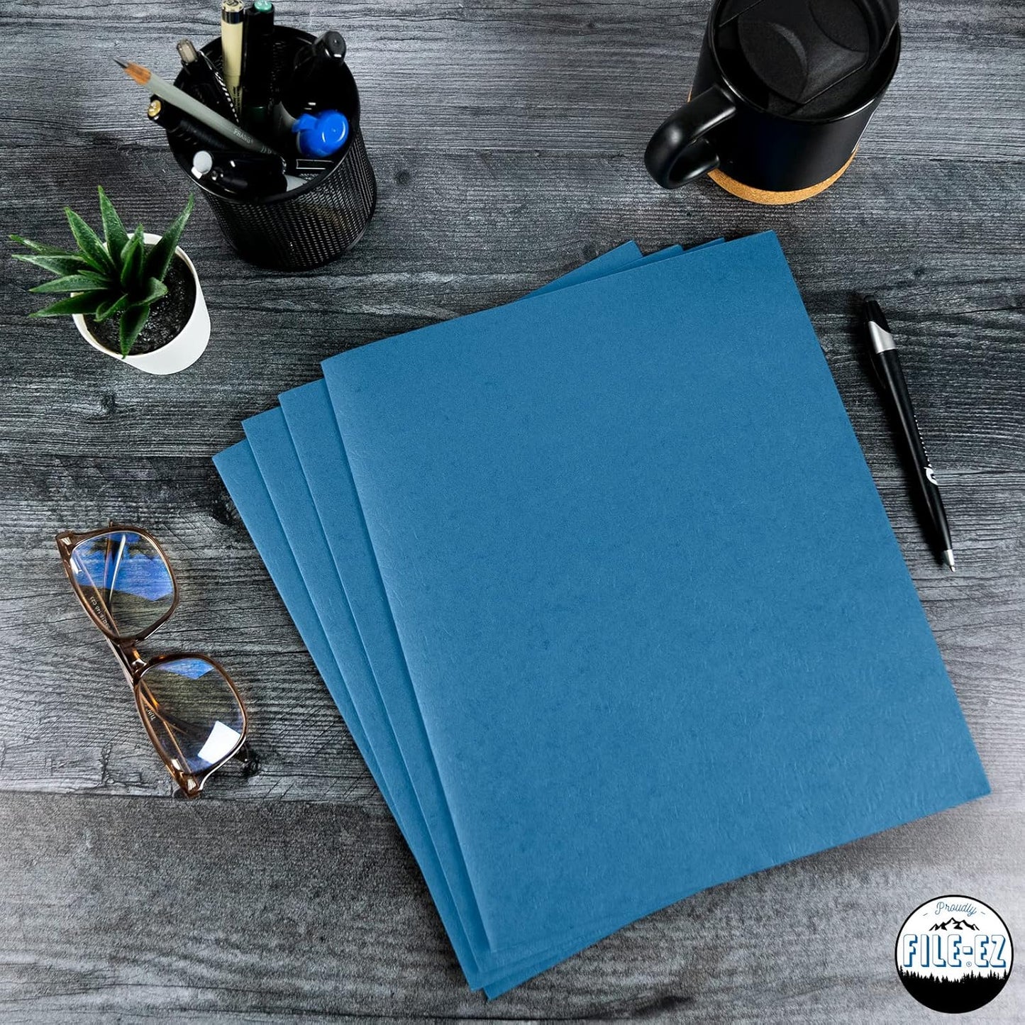 FILE-EZ Two-Pocket Folders, Navy Dark Blue, 25-Pack, Textured Paper, Letter Size (EZ-32523)