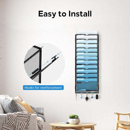 SUPEASY 7-Tier Mesh Wall File Holder, Hanging Wall File Organizer, Office Organization for Papers, Mails, Folders, Files Clipboard Magazine Rack, Black