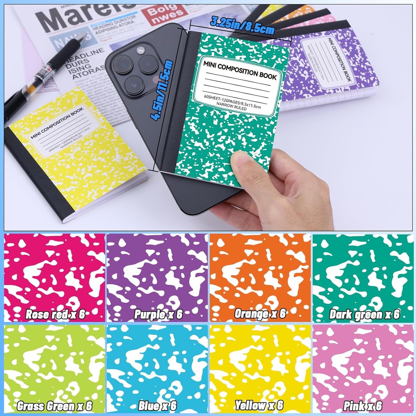 24 Pack 9.75 x 7.5 in Large Composition Notebooks Bulk 12 Color Wide Ruled Composition Books Marble Journal Notebook 60 Sheets per Book for Aldult Student College Office Back to School Supplies
