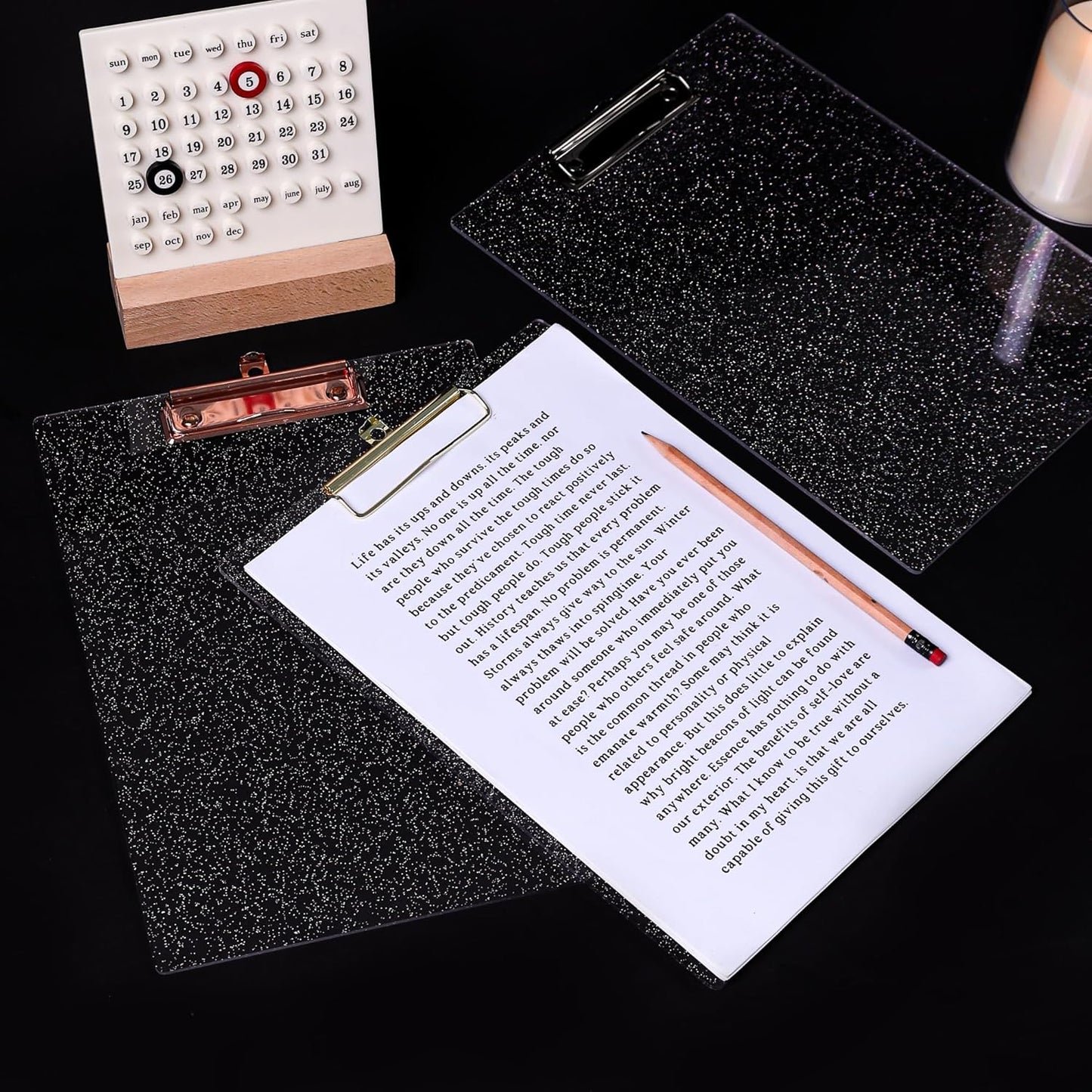 JIARI Acrylic Glitter Clipboard, Office Letter Size 8.5 x 11 Inches, A4 Paper Size, 1 Pack (Glitter-Rose Gold)