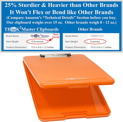 Think2Master Black Plastic Storage Clipboard. | 25% Heavier & 25% Sturdier| Heavy Duty and Won’t Flex or Bend Like Other Brands (Compare The Weight). Storage Compartment Holds 150 Letter Sized Paper.