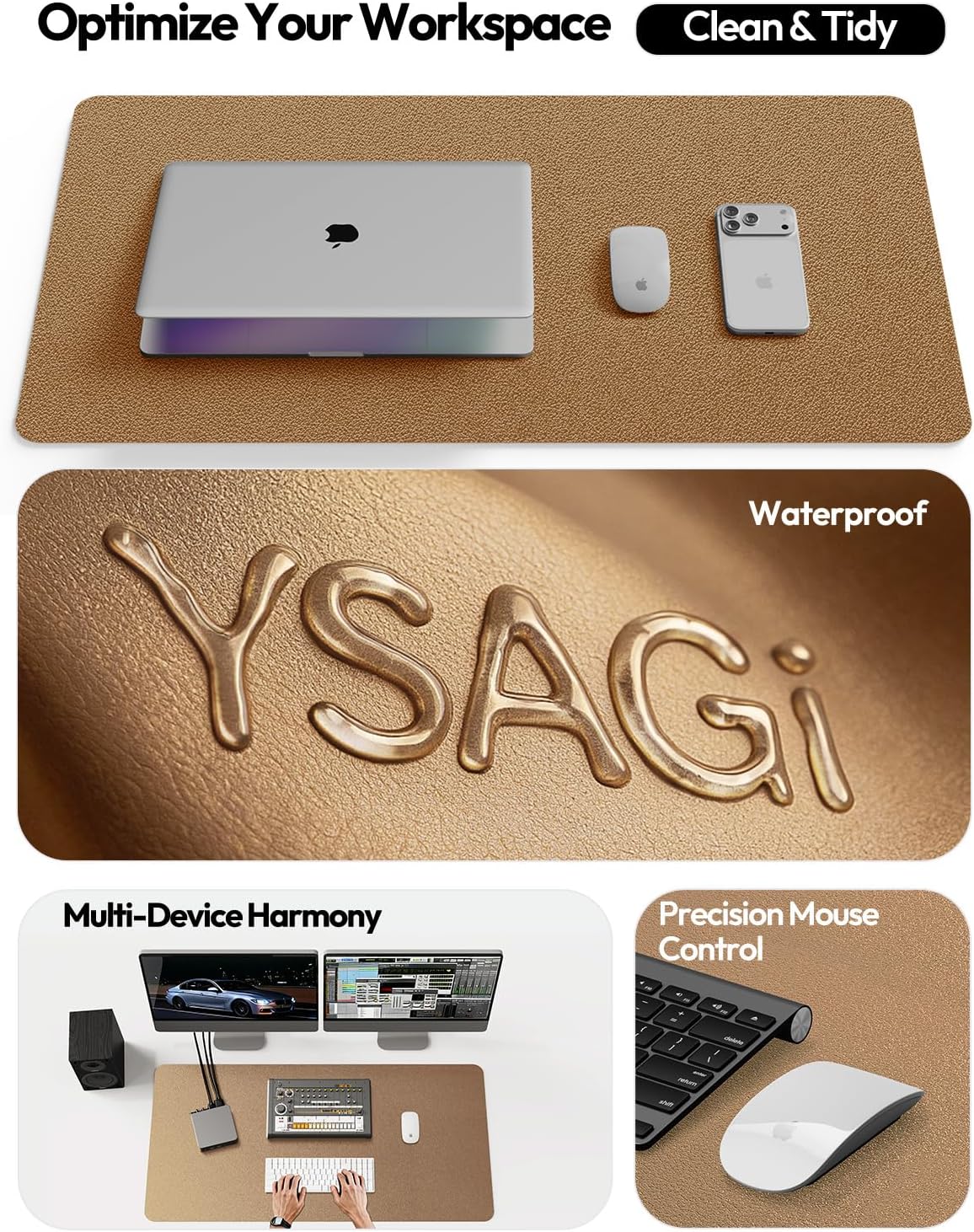 YSAGi Leather Desk Pad Protector, Office Desk Mat, Large Mouse Pad, Non-Slip PU Leather Desk Blotter, Waterproof Laptop Desk Writing Pad for Office and Home (23.6" x 13.8", Eggshell) - Colors B
