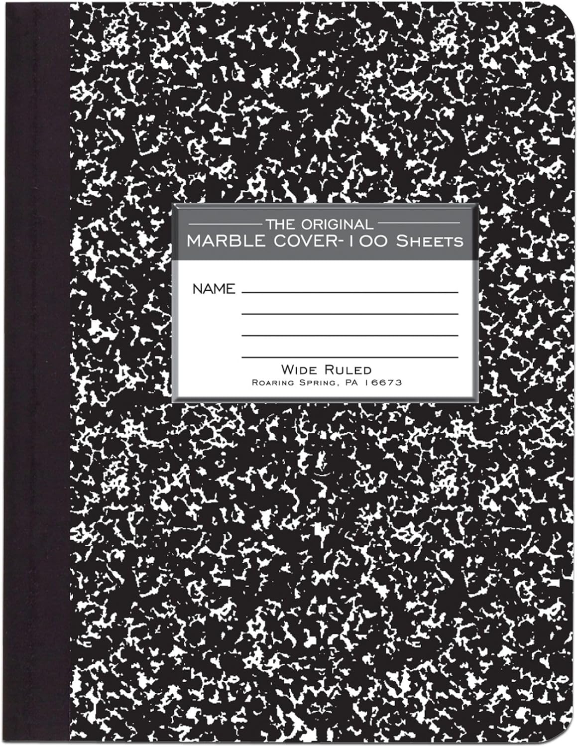 ROARING SPRING Hard Cover Composition Notebook, Black Marble Comp Book, 9.75″ x 7.5″, College-Ruled with Margin, 100 Sheets (200 Pages), Made in USA