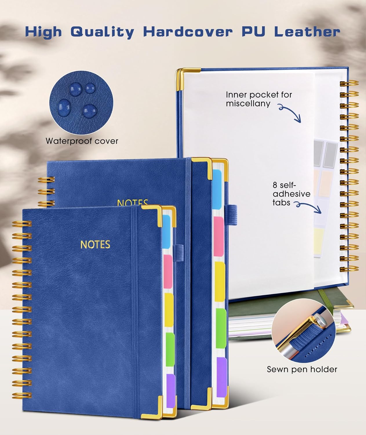 Hardcover Spiral Notebook Journal with Removable Dividers Tabs, 300 Pages Leather 5 Subject Notebook College Ruled, 8"x10" Large B5 Notebooks for Work School Note taking, Lined Journal for Women, Pink