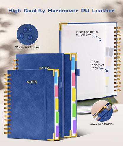 Hardcover Spiral Notebook Journal with Removable Dividers Tabs, 300 Pages Leather 5 Subject Notebook College Ruled, 8"x10" Large B5 Notebooks for Work School Note taking, Lined Journal for Women, Pink